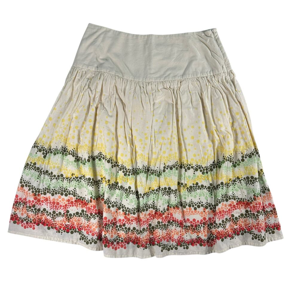 J.Jill Cotton Knee Length Flare Skirt Cream Coral Polkadots 6 Petite Boho Fairy‎